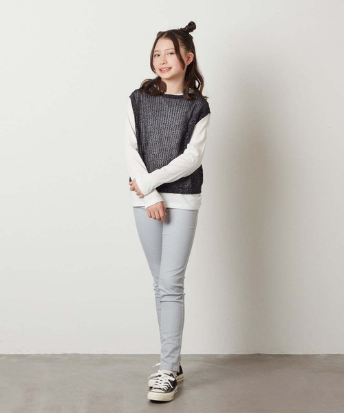 a.v.v（アーヴェヴェ）の「[140-150]【2点セット】メッシュベストセット（ニット/セーター・キッズ・ライトグレー/ホワイト/ブラック・150/140）」の20枚目の写真