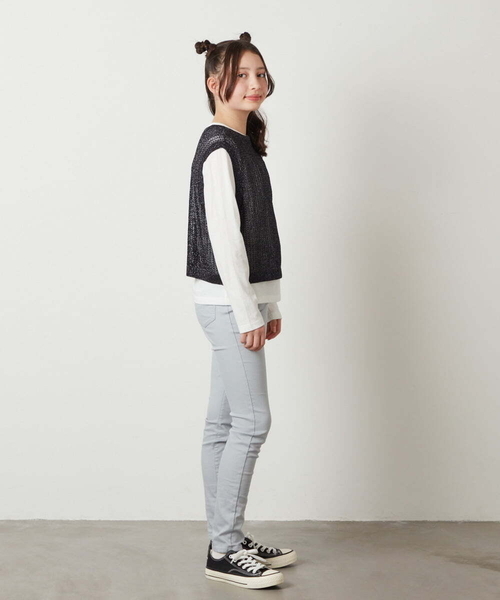 a.v.v（アーヴェヴェ）の「[140-150]【2点セット】メッシュベストセット（ニット/セーター・キッズ・ライトグレー/ホワイト/ブラック・150/140）」の22枚目の写真