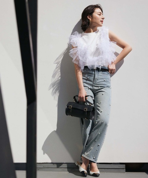 fifth（フィフス）の「チュールドッキングフリルトップス（Tシャツ/カットソー・レディース・ホワイト/ブラック・M）」の3枚目の写真