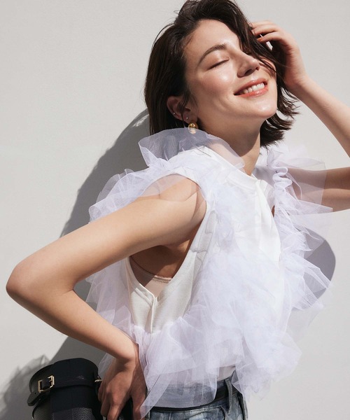 fifth（フィフス）の「チュールドッキングフリルトップス（Tシャツ/カットソー・レディース・ホワイト/ブラック・M）」の5枚目の写真