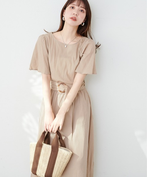 natural couture（ナチュラルクチュール）の「【WEB限定】フレア袖太ベルトワンピース（ワンピース・レディース・ブルー/ブラック/ライトベージュ/グリーン/その他2/その他1/パープル・FREE）」の3枚目の写真