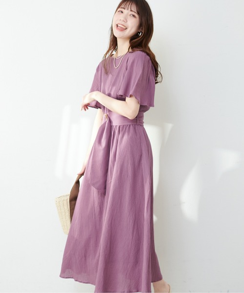 natural couture（ナチュラルクチュール）の「【WEB限定】フレア袖太ベルトワンピース（ワンピース・レディース・ブルー/ブラック/ライトベージュ/グリーン/その他2/その他1/パープル・FREE）」の9枚目の写真