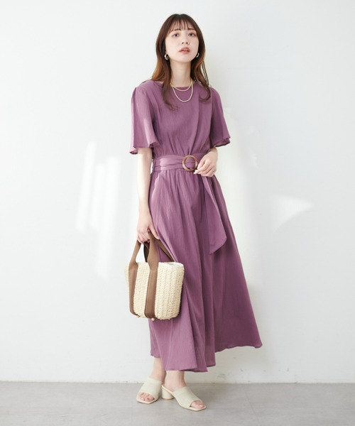 natural couture（ナチュラルクチュール）の「【WEB限定】フレア袖太ベルトワンピース（ワンピース・レディース・ブルー/ブラック/ライトベージュ/グリーン/その他2/その他1/パープル・FREE）」の8枚目の写真