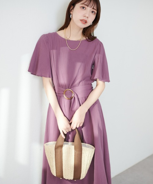 natural couture（ナチュラルクチュール）の「【WEB限定】フレア袖太ベルトワンピース（ワンピース・レディース・ブルー/ブラック/ライトベージュ/グリーン/その他2/その他1/パープル・FREE）」の10枚目の写真