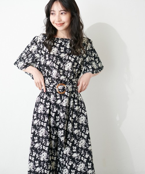 natural couture（ナチュラルクチュール）の「【WEB限定】フレア袖太ベルトワンピース（ワンピース・レディース・ブルー/ブラック/ライトベージュ/グリーン/その他2/その他1/パープル・FREE）」の20枚目の写真