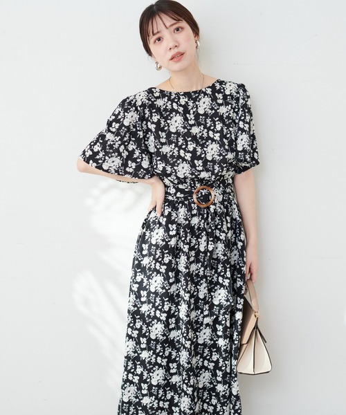 natural couture ❁⃘ シアーオパールフラワーフレア袖ワンピース natural couture（ナチュラルクチュール）の「シアーオパール