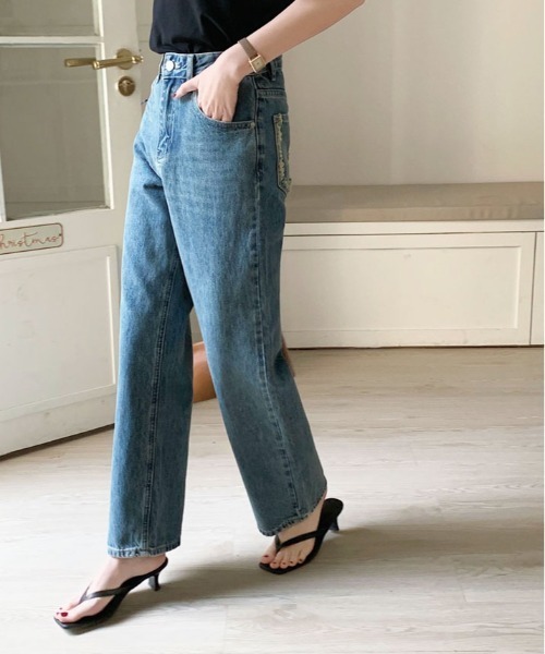 kirakiraShop（キラキラショップ）の「カットオフ ポケット ストレート デニム（デニムパンツ・レディース・ブルー・M/S/XL/L）」の18枚目の写真