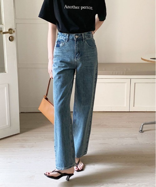 kirakiraShop（キラキラショップ）の「カットオフ ポケット ストレート デニム（デニムパンツ・レディース・ブルー・M/S/XL/L）」の16枚目の写真