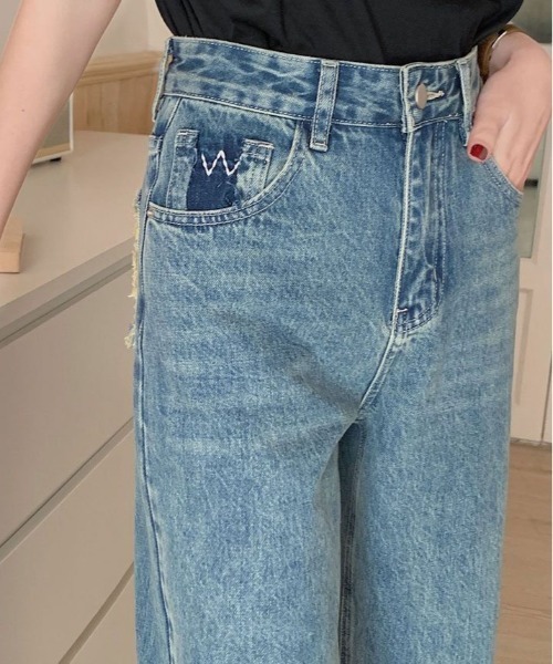 kirakiraShop（キラキラショップ）の「カットオフ ポケット ストレート デニム（デニムパンツ・レディース・ブルー・M/S/XL/L）」の6枚目の写真
