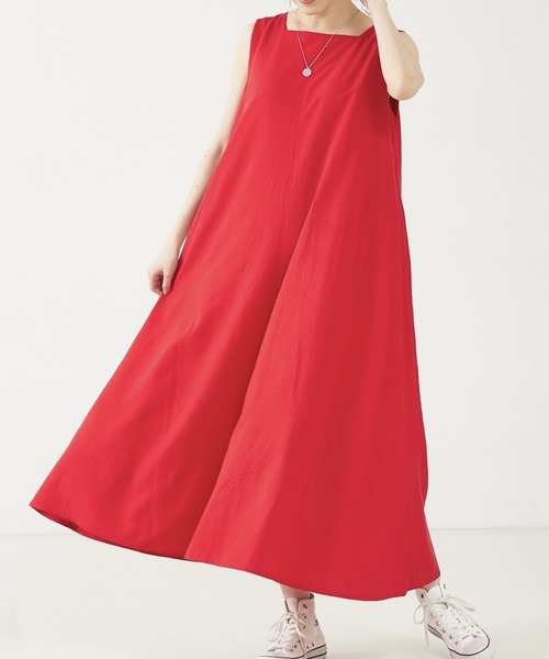 abahouse mavie（アバハウスマヴィ）の「【ノースリーブ/セットアップ対応/大人のいちまんワンピ】レーヨンリネン2WAYワンピ（ワンピース・レディース・カーキ/ブラック/レッド/ベージュ・フリー）」の4枚目の写真