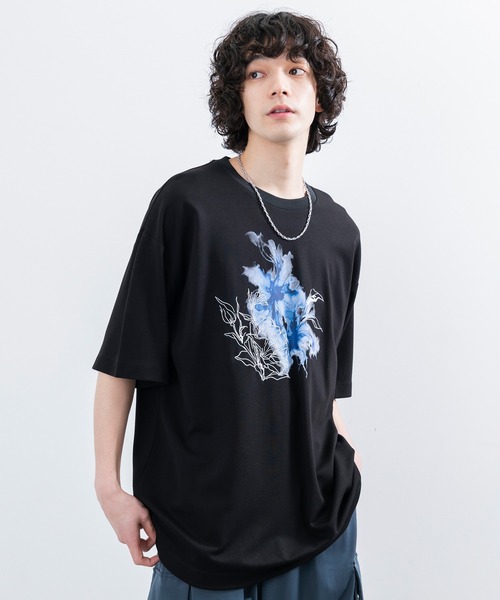 限定　miwa デカTシャツ Flower Ver. ブラック 和花プリント BIG Tシャツ Oversized Japanese flowers T-shirt