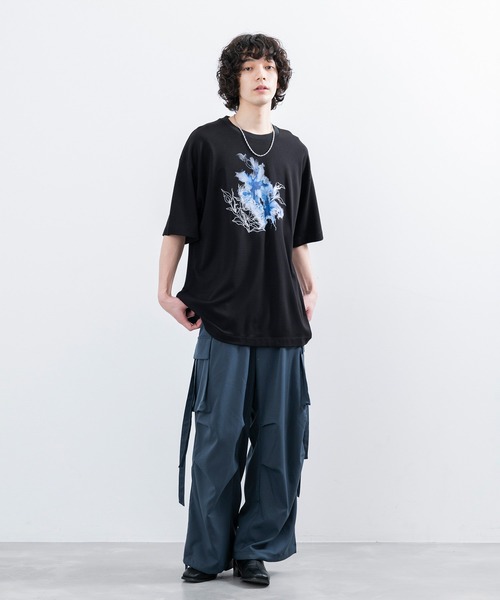 JUNRED（ジュンレッド）の「フラワーデコオーバーTシャツ（Tシャツ/カットソー・メンズ・ブラック/ホワイト・L/M/S）」の5枚目の写真