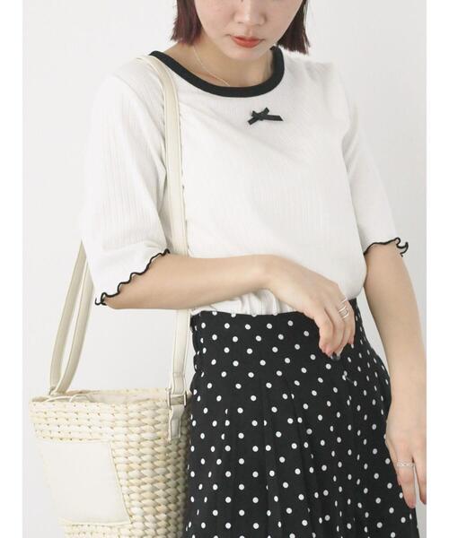 ehka sopo（エヘカソポ）の「リボントリムカットソー（Tシャツ/カットソー・レディース・ブラック/サックスブルー/オフホワイト/イエロー・F）」の2枚目の写真