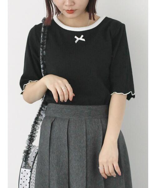 ehka sopo（エヘカソポ）の「リボントリムカットソー（Tシャツ/カットソー・レディース・ブラック/サックスブルー/オフホワイト/イエロー・F）」の3枚目の写真