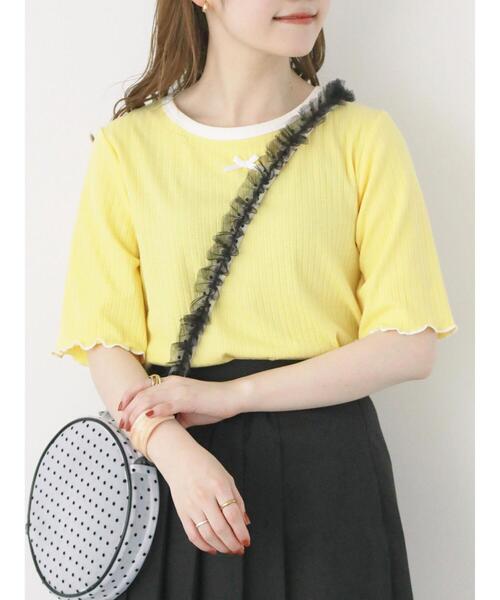 ehka sopo（エヘカソポ）の「リボントリムカットソー（Tシャツ/カットソー・レディース・ブラック/サックスブルー/オフホワイト/イエロー・F）」の12枚目の写真