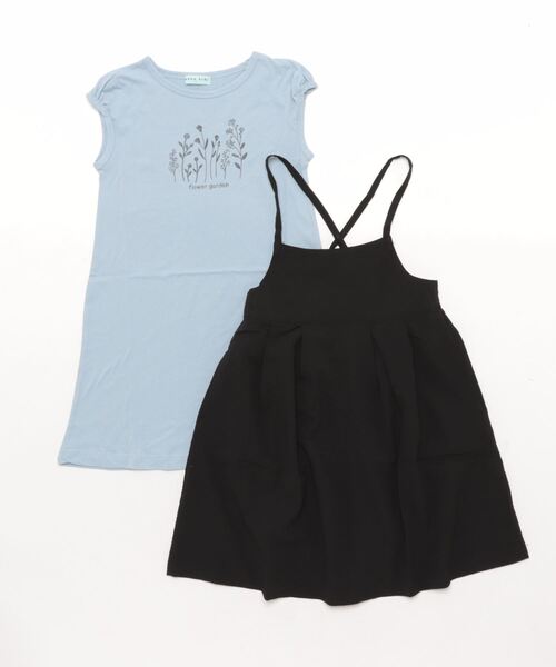 HAKKA KIDS（ハッカキッズ）の「[ジュニアサイズ]シャーリングチェックキャミワンピ＆ロングチュニックセット（チュニック・キッズ・パープル/ブラック・140cm/150cm）」の2枚目の写真