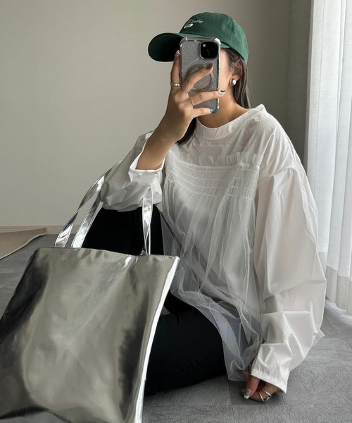 UVカット率 99%以上】レディース水着 長袖シャーリング×チュール