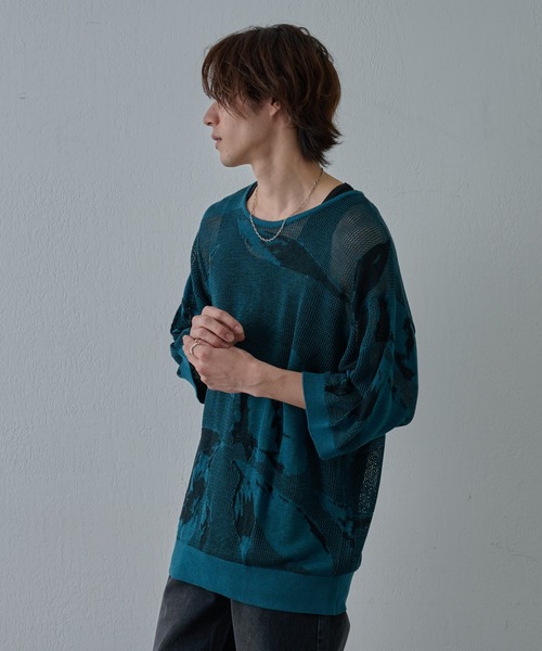 COLONY 2139（コロニートゥーワンスリーナイン）の「透かし編み柄ニットプルオーバー（ニット/セーター・メンズ・ブルー/ブラック・MEDIUM/LARGE）」の8枚目の写真