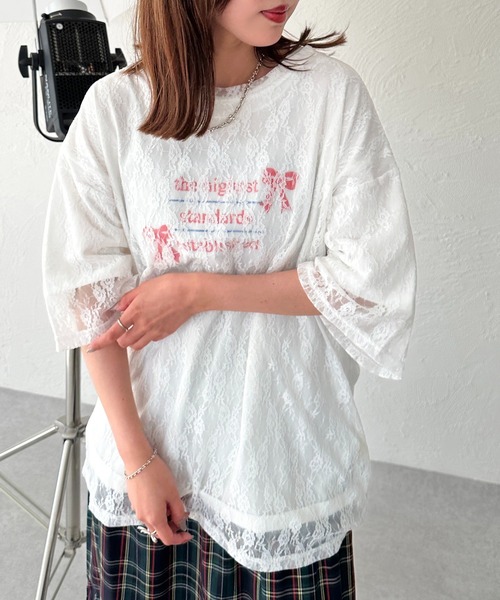 apres jour mignon(アプレジュールミニョン)の「レースBIGT【ZOZOTOWN限定アイテム】(Tシャツ/カットソー・レディース・レッド/ブラック/オフホワイト・X-LARGE/フリー)」の4枚目の写真