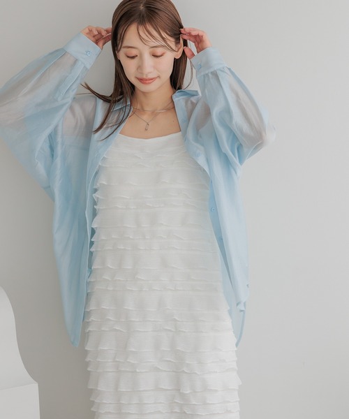 mysty woman(ミスティウーマン)の「ユルシルエットシアーシャツ 135548(シャツ/ブラウス・レディース・ブラック/ライトブルー/ライトピンク/オフホワイト/ライトグリーン/ベージュ・FREE)」の1枚目の写真