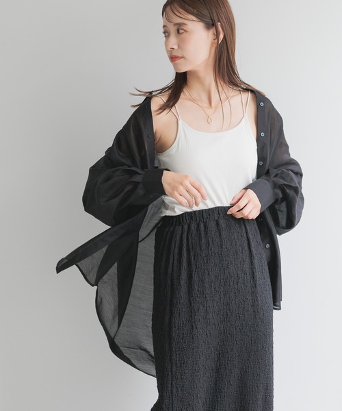 mysty woman(ミスティウーマン)の「ユルシルエットシアーシャツ 135548(シャツ/ブラウス・レディース・ブラック/ライトブルー/ライトピンク/オフホワイト/ライトグリーン/ベージュ・FREE)」の21枚目の写真