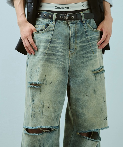 パンツ 24SS Camphor wood wide baggy nep jeans Camphor wood ジーンズ wide baggy broken denim trousers