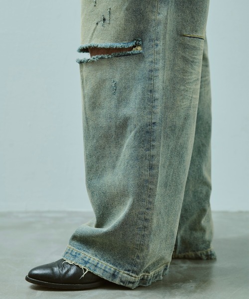 OPENINGAC オープニングアクト ダメージ加工 ワイドデニムパンツ OPENINGAC オープニングアクト ダメージ加工 ワイドデニムパンツ pants