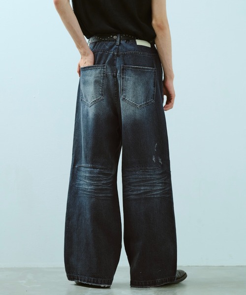 wide baggy broken denim trousers / ワイドバギー汚れ加工