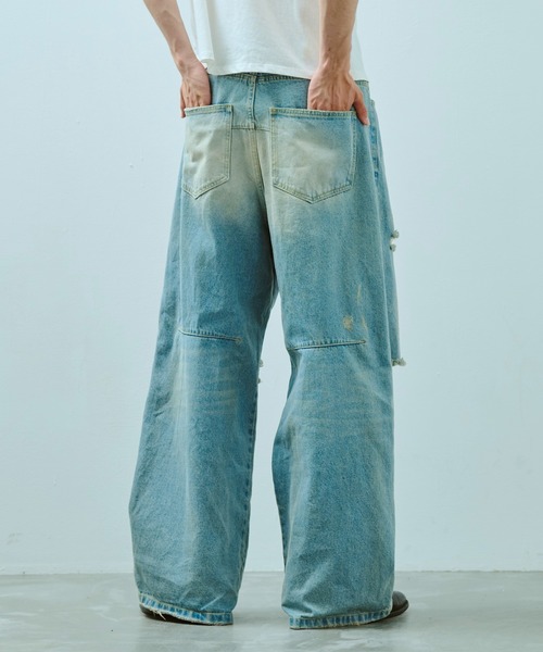 wide baggy broken denim trousers / ワイドバギー汚れ加工ダメージ
