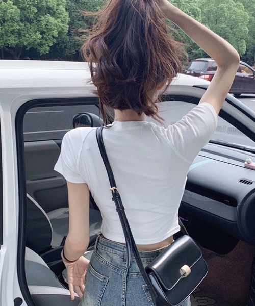 セール】【Mayree】バタフライ 蝶々 デニムパッチ クロップド Tシャツ