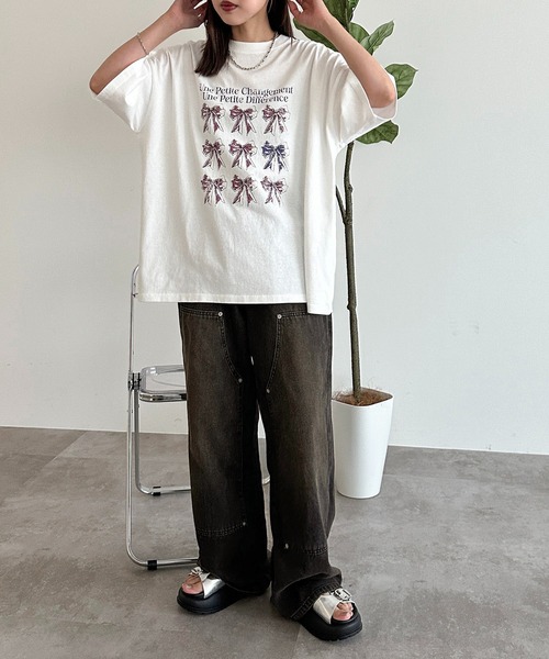 apres jour mignon(アプレジュールミニョン)の「アソートピグメントリボンTシャツ【ZOZOTOWN限定アイテム】(Tシャツ/カットソー・レディース・ホワイト系その他/ブラック系その他2/ブラック系その他/オフホワイト・フリー/X-LARGE)」の10枚目の写真