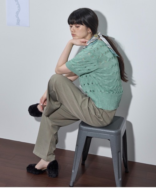 ヘヨン　アップルパイニット　ラメなし　メッシュパフスリーブニット ピンク 楽天市場】【32%OFF】モヘアライク ショートニット トップス