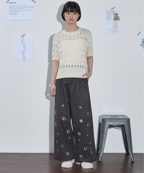 THE YOn（ザヨン）の「ラメ混シアーケーブルハーフスリーブニットプル