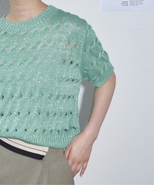 25SS 今季　ebure エブール ソフトブライトラメハーフスリーブニット 25SS 今季 ebure エブール ソフトブライトラメハーフスリーブ