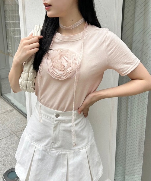 セール】チョーカー付きローズT（Tシャツ/カットソー）｜one