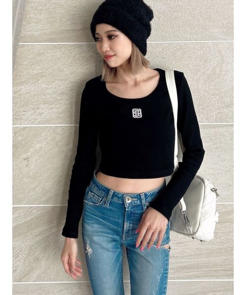 GYDA（ジェイダ）の「GYGYストーンロゴロンT（Tシャツ/カットソー・レディース・ベージュ/ブラック/オフホワイト・FREE）」の7枚目の写真