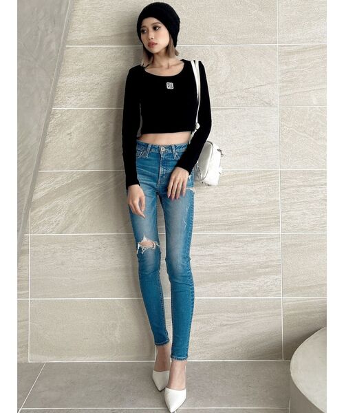 GYDA（ジェイダ）の「GYGYストーンロゴロンT（Tシャツ/カットソー・レディース・ベージュ/ブラック/オフホワイト・FREE）」の9枚目の写真