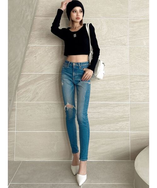 GYDA（ジェイダ）の「GYGYストーンロゴロンT（Tシャツ/カットソー・レディース・ベージュ/ブラック/オフホワイト・FREE）」の10枚目の写真