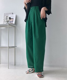 リネン混 タックテーパードロングパンツ