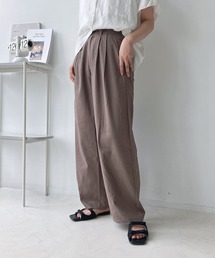 リネン混 タックテーパードロングパンツ