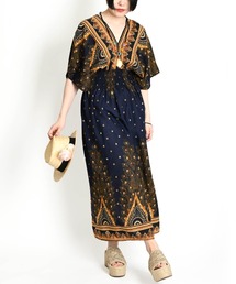 MARAI（マーライ）の「エスニック総柄 半袖 シャーリング ロングワンピース（ワンピース）」