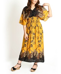 ABBEY MARKET（アビーマーケット）の「エスニック総柄 半袖 シャーリング ロングワンピース（ワンピース）」