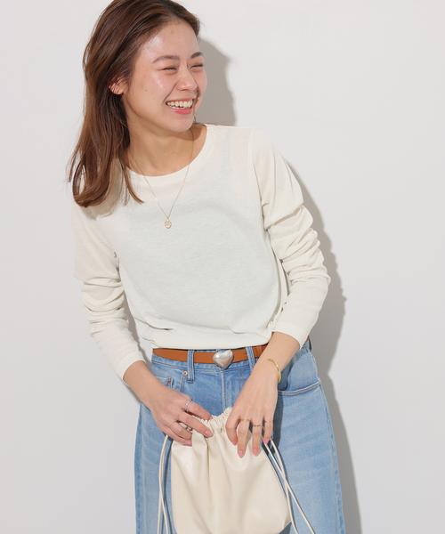 JOURNAL STANDARD relume（ジャーナルスタンダード　レリューム）の「《追加2》ソフトテレコクルーネックロングTEE（Tシャツ/カットソー・レディース・ホワイト/グレー/オリーブ/アイボリー/ブラック・FREE）」の3枚目の写真