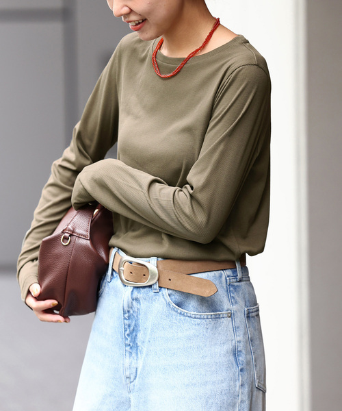 JOURNAL STANDARD relume（ジャーナルスタンダード　レリューム）の「《追加2》ソフトテレコクルーネックロングTEE（Tシャツ/カットソー・レディース・ホワイト/グレー/オリーブ/アイボリー/ブラック・FREE）」の22枚目の写真