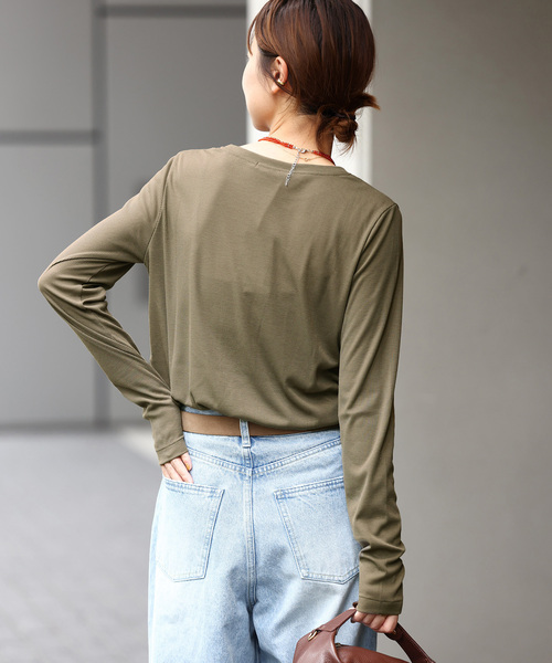 JOURNAL STANDARD relume（ジャーナルスタンダード　レリューム）の「《追加2》ソフトテレコクルーネックロングTEE（Tシャツ/カットソー・レディース・ホワイト/グレー/オリーブ/アイボリー/ブラック・FREE）」の21枚目の写真