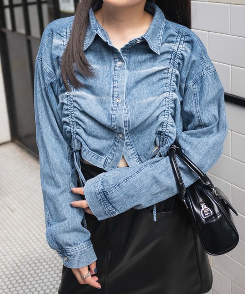 セール】WEGO/ドロストデニムショートシャツ（シャツ/ブラウス