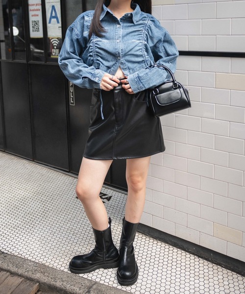 WEGO（ウィゴー）の「WEGO/ドロストデニムショートシャツ（シャツ/ブラウス・レディース・コバルトブルー/ブラック系2・FREE）」の10枚目の写真