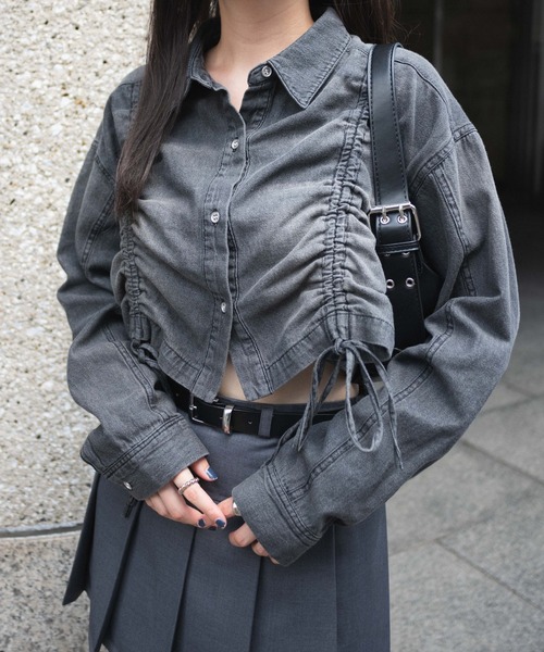 WEGO（ウィゴー）の「WEGO/ドロストデニムショートシャツ（シャツ/ブラウス・レディース・コバルトブルー/ブラック系2・FREE）」の17枚目の写真