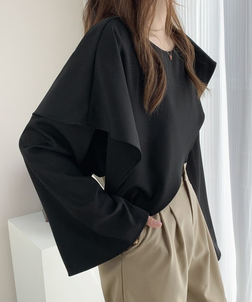 ECLIN(エクラン)の「アシメラッフルフレアスリーブブラウス(シャツ/ブラウス・レディース・ブラック/アイボリー/ブルーグレー/モカ・M/L/XL)」の10枚目の写真