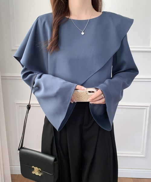 ECLIN(エクラン)の「アシメラッフルフレアスリーブブラウス(シャツ/ブラウス・レディース・ブラック/アイボリー/ブルーグレー/モカ・M/L/XL)」の22枚目の写真